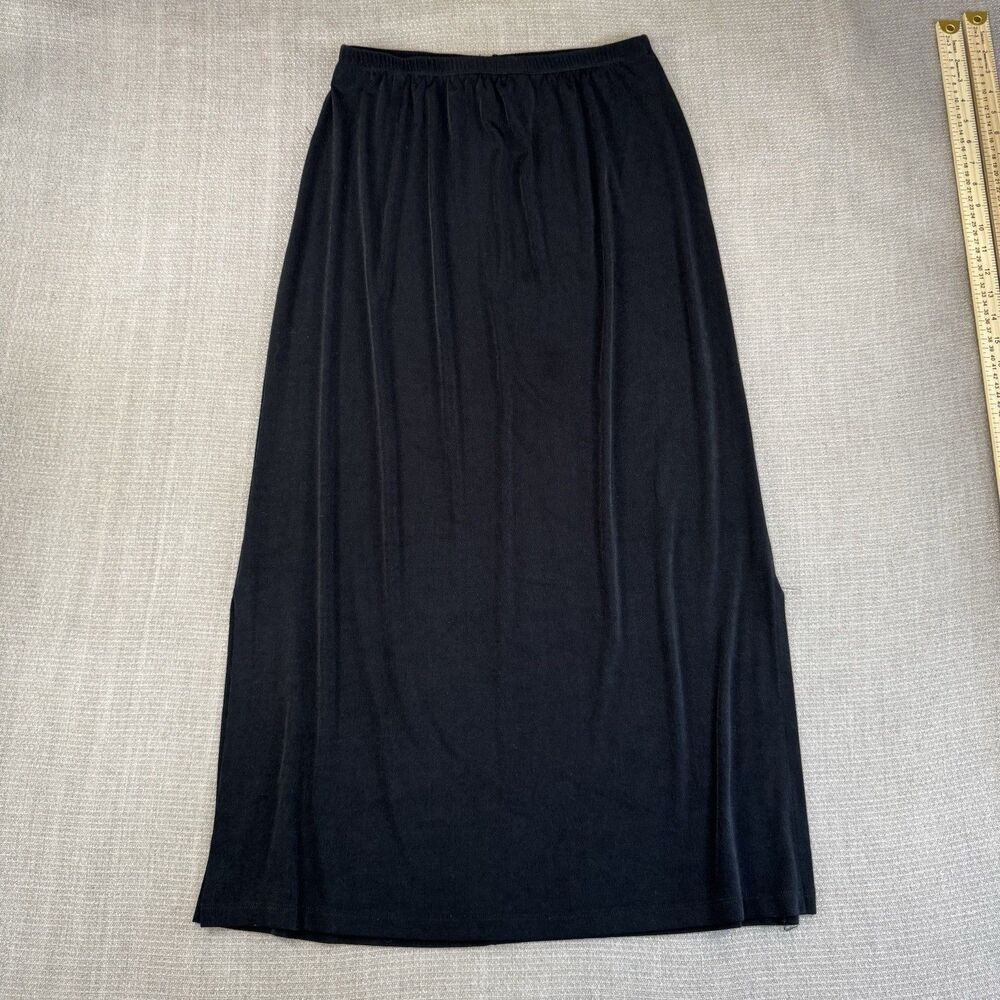 Vtg Goth Babe Stretchy Long Black Maxi Skirt Side Slit Romantic Witchy Siren L